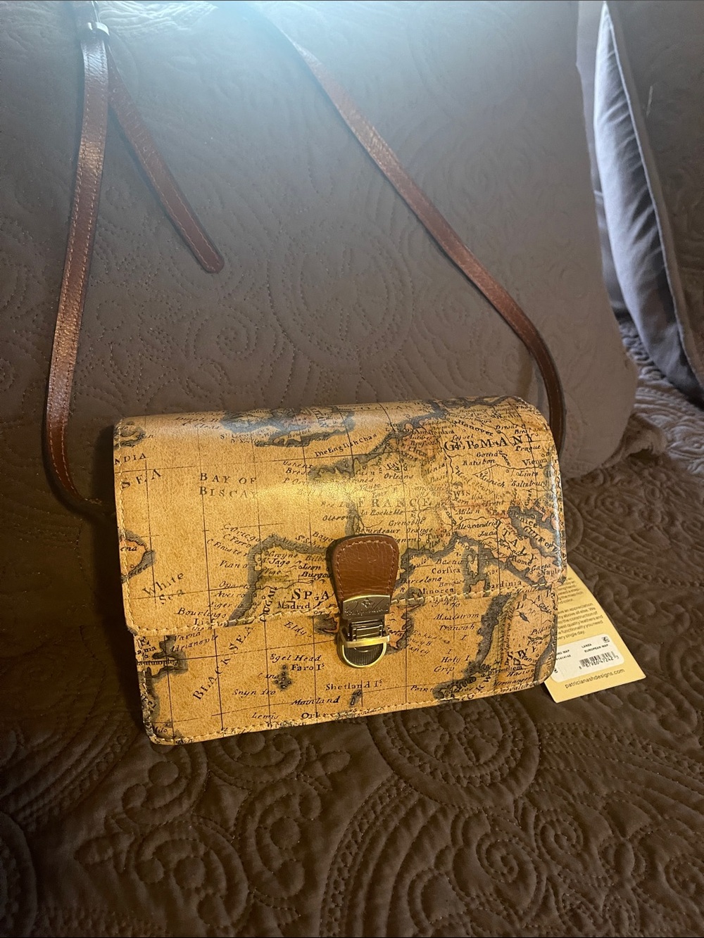 Patricia Nash European Map-Print Crossbody Bag in Tan - New with Tags